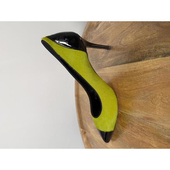 Giuseppe Zanotti Lime Green NWB Suede Black Patent Cap Toe Pointed Pumps Size 5 - Picture 10 of 14